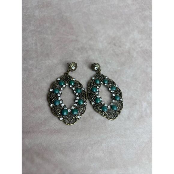 Vintage Turquoise and Gold Tone Earrings 1970s - Picture 1 of 5